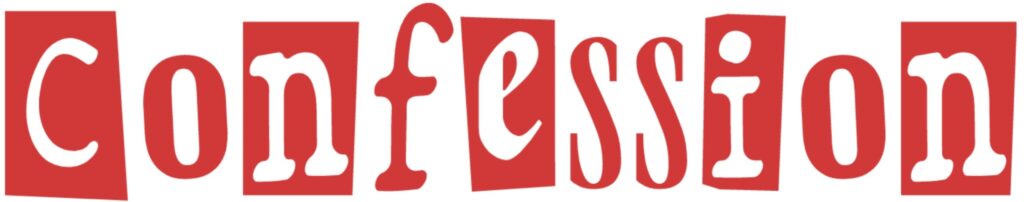 Crimson colored alternating color confessional logo random magazine lettering