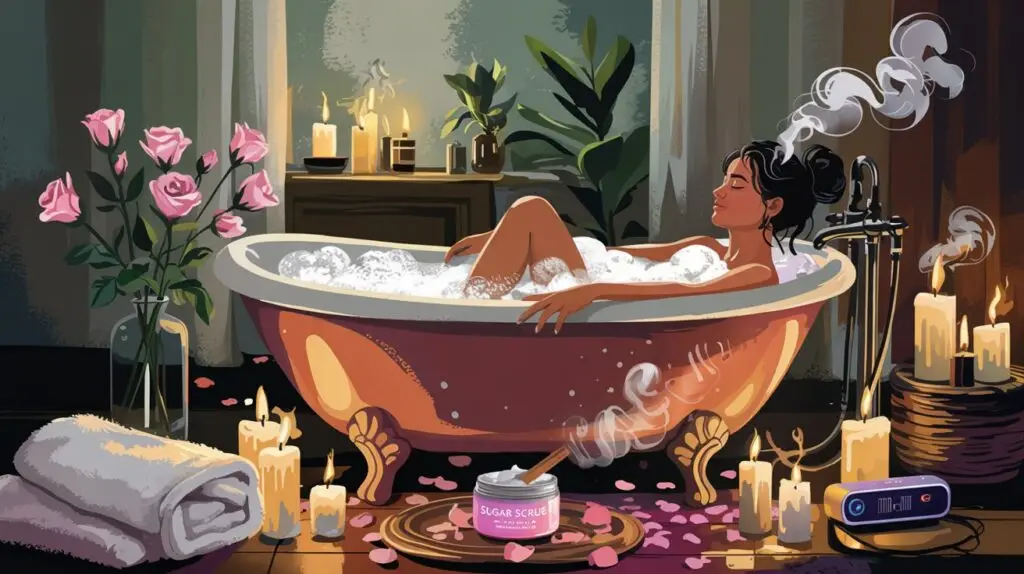 Animated woman in bathtub self care