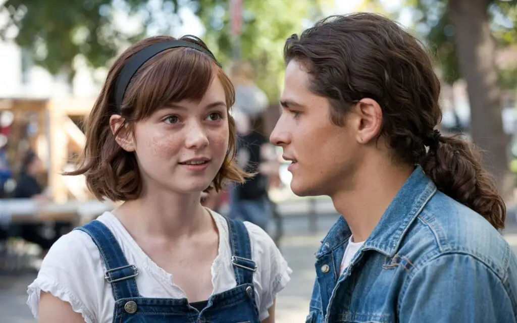 Brunette teen girl talking to brown haired teenage boy
