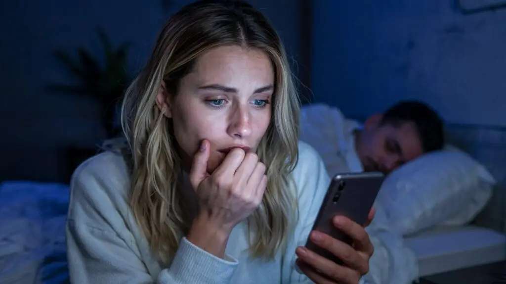 Woman checking boyfriend's phone